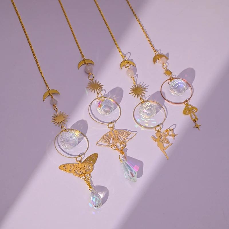 Suncatcher Crystal Rainbow Marker Prisms Hanging Wind Chime Pendant Car Charm Home Garden Decoration