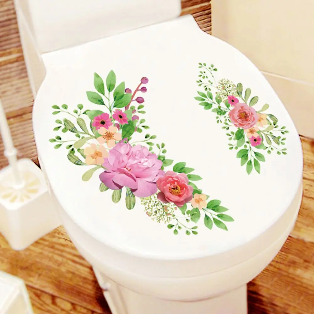 Floral Toilet Stickers Gorgeous Flower Decals Wall Mural Bathroom Ornament Home Decoration Creative Design Removable PVC Gift