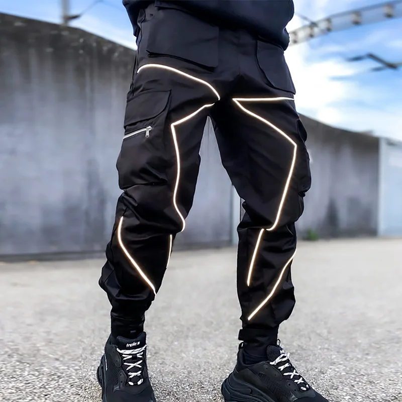 Joggers Cargo Pants Men Fashion Reflective Decorate Streetwear