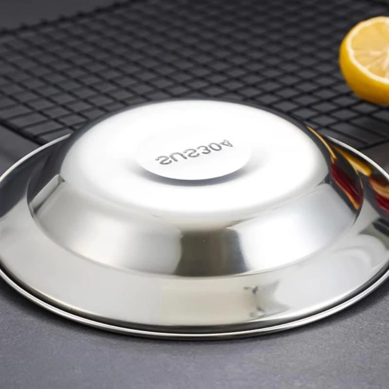 Y1UB Set of 5 304Stainless Steel Dinner Plate Round Metal Dish Set for Serving Dinner