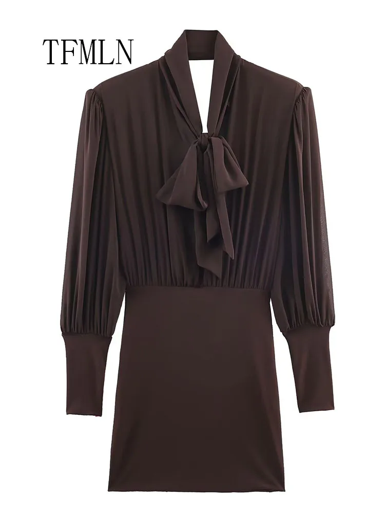 Chic Women Backless Mini Dresses Elegant Girls Translucent Night Date Dress Sexy Bow Collar Thin Causal Dress 2026 Spring Summer