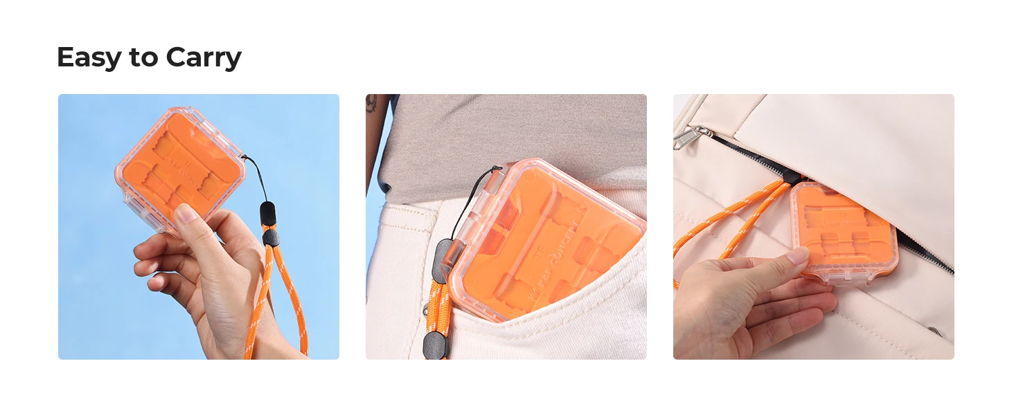 K&F CONCEPT Speicherkartenetui, wasserdicht, stoßfest, 12 Fächer, Aufbewahrungsbox, abnehmbarer Kartenhalter, Schutzhülle für SD-, TF- und CF-Karten – Detail 4