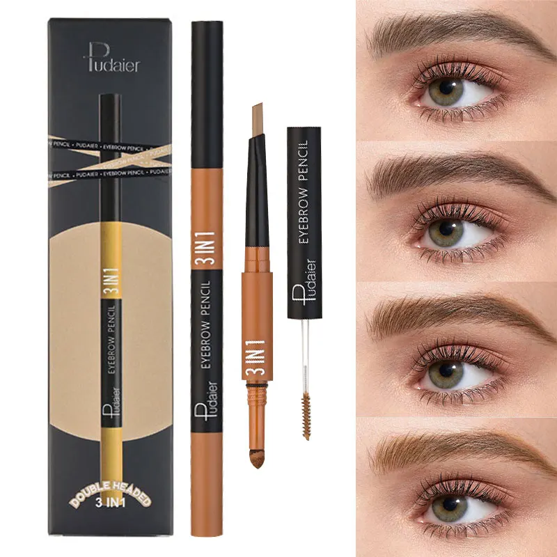 

3 In 1 Long Lasting Eyebrow Pencil Triangular Natural Double-Head Eye Brow Cream Waterproof Ultra-Slim Eyeliner Gel Pen Brush