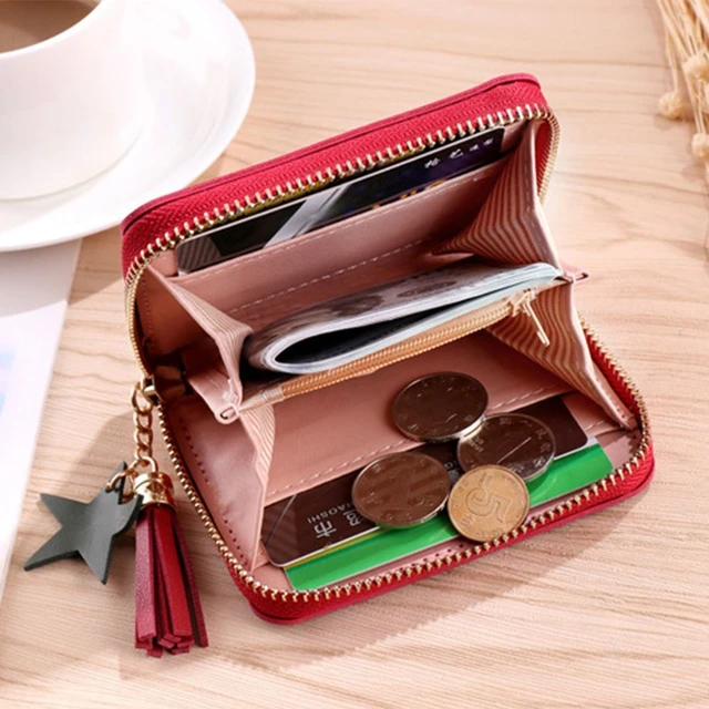 Yeni kore tarzı cüzdan basit kare kadin cüzdan kısa fermuar küçük cüzdan  püskül Mini bozuk para cüzdanı kadın debriyaj kart tutucu - AliExpress