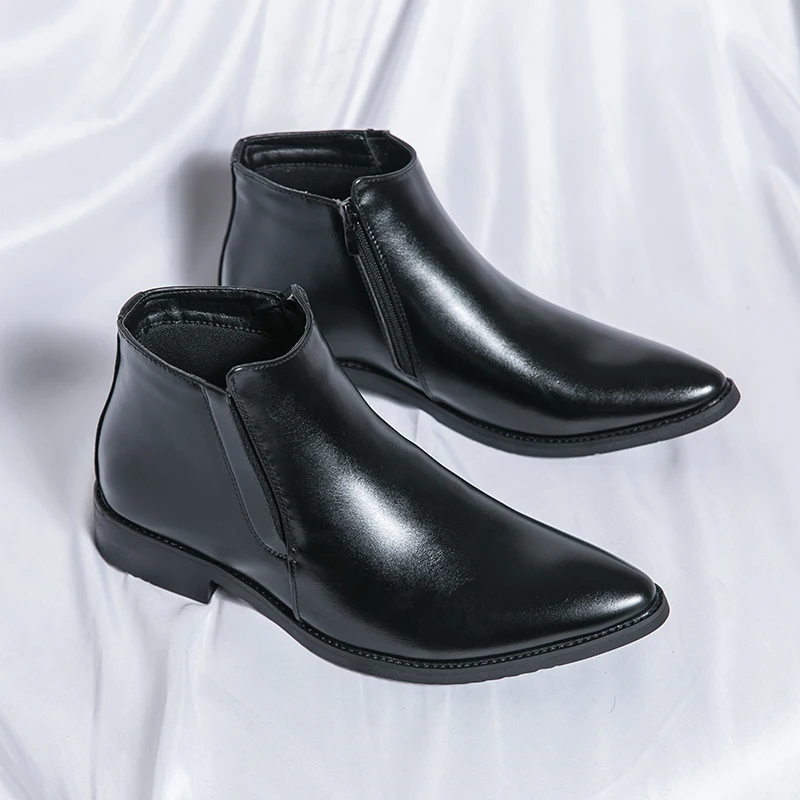 

Новые ботинки челси, мужская обувь, коричневые модные Универсальные деловые повседневные уличные ботильоны в британском стиле с боковой молнией