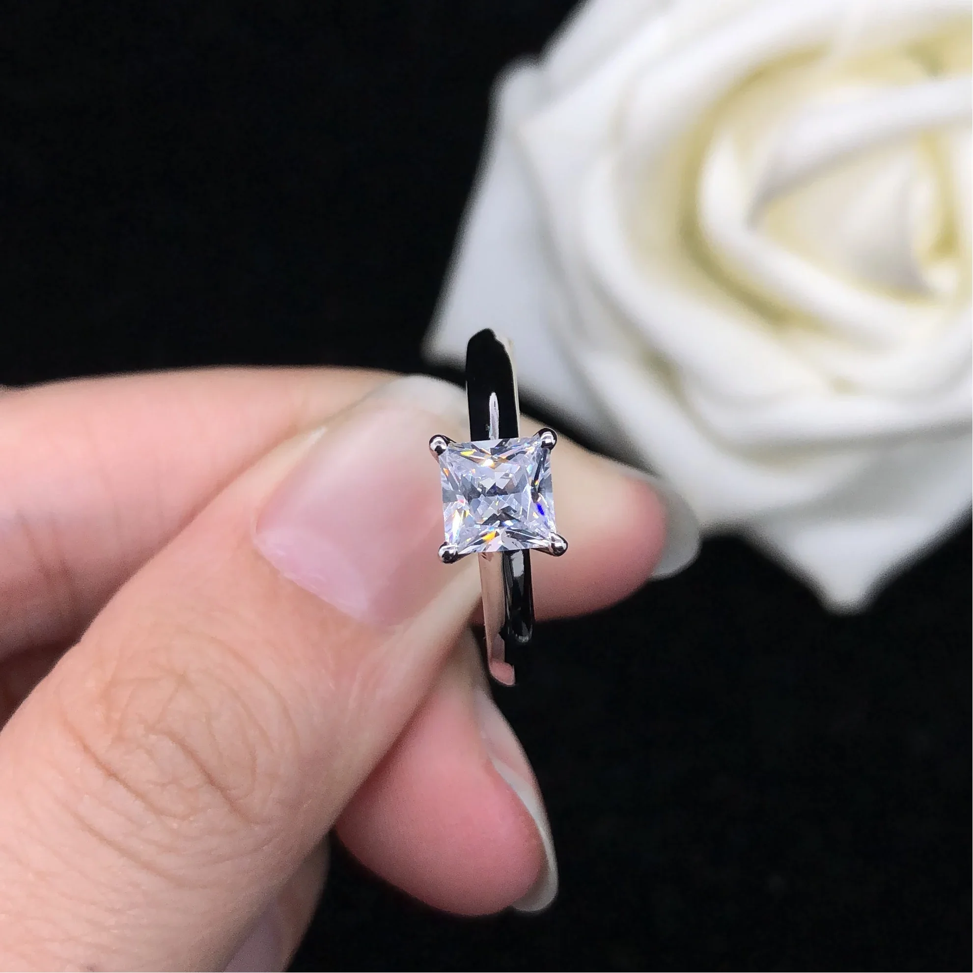 솔리드 14K 화이트 골드 프린세스 컷 1CT 솔리테어 우수한 프린세스 컷 다이아몬드 결혼 반지, AU585 쥬얼리 사이즈 4, 12