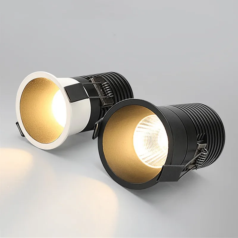 디밍이 가능한 임베디드 눈부심 방지 LED 다운라이트 5W/7W/9W/12W COB 천장 스포트라이트 AC85265V LED 배경 램프 실내 조명