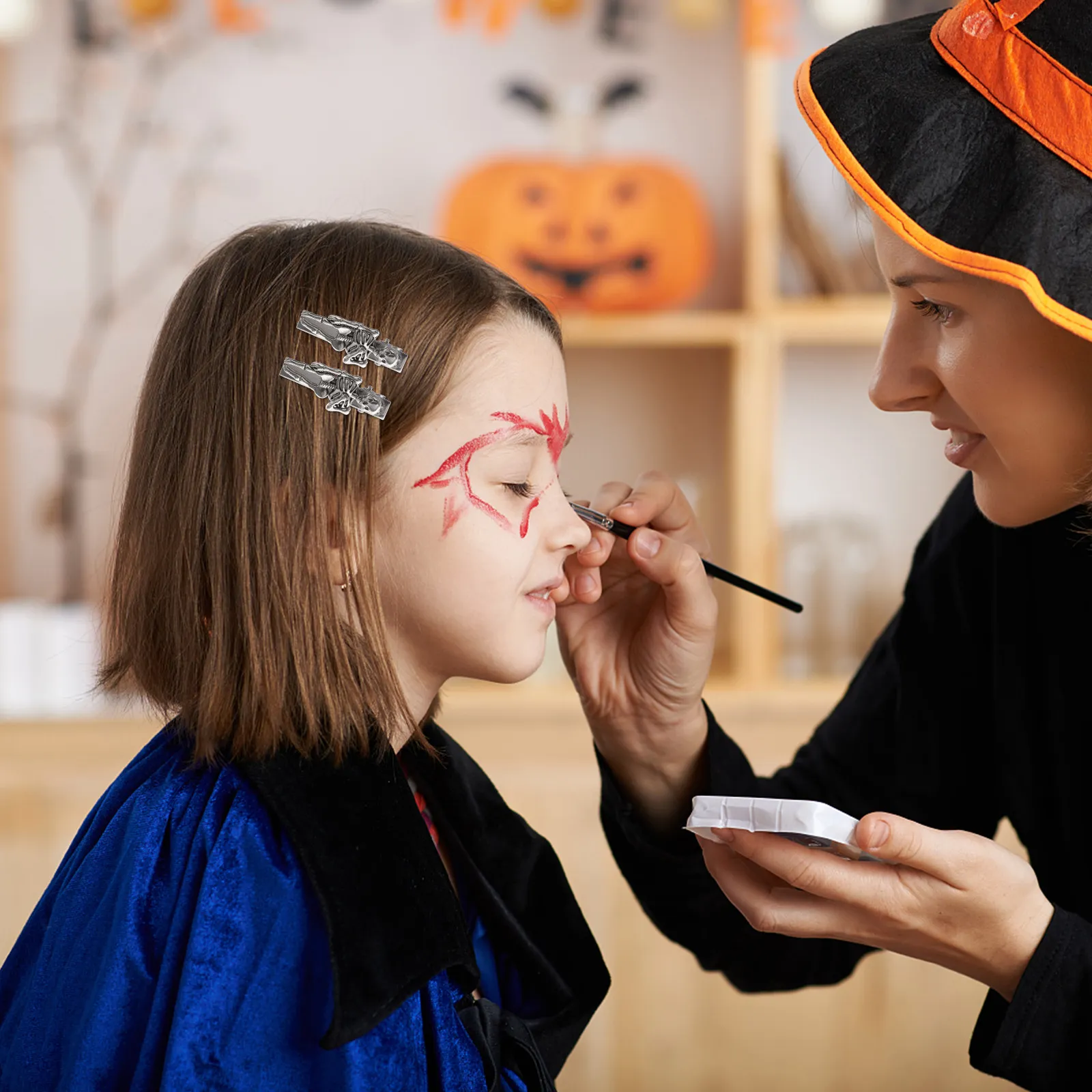2Pcs 해골 헤어 클립 고딕 할로윈 헤어 액세서리 공포 바레트 파티 의상 소품 할로윈 바레트