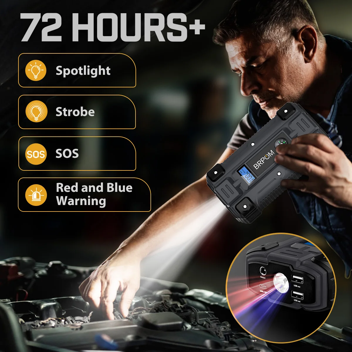 Car Jump Starter-3000A Portable Car Battery Jump Starter for Auto/Motorcycle 12V with Display Smart Clip