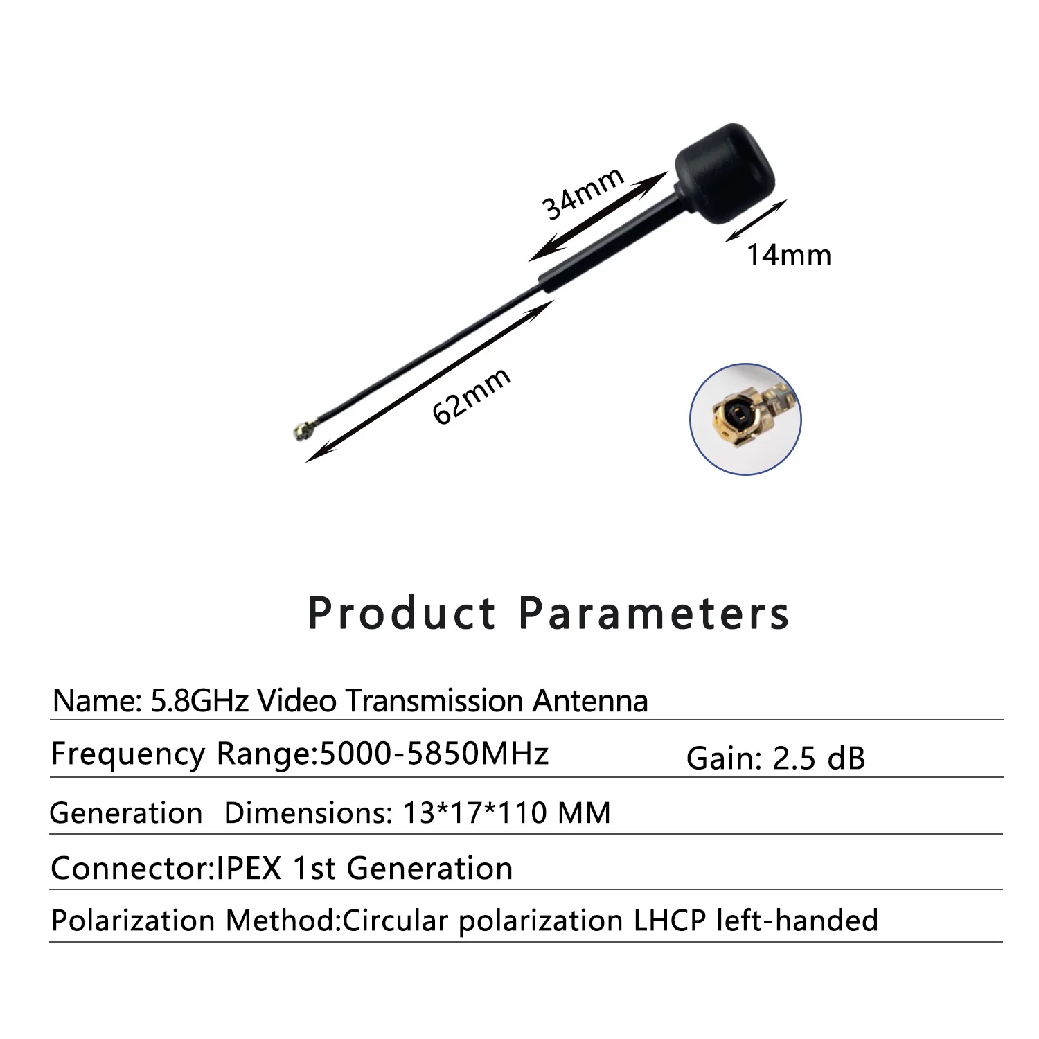 Antenne FPV 5.8G 110/160mm IPEX RHCP/LHCP Lot 1-5pcs