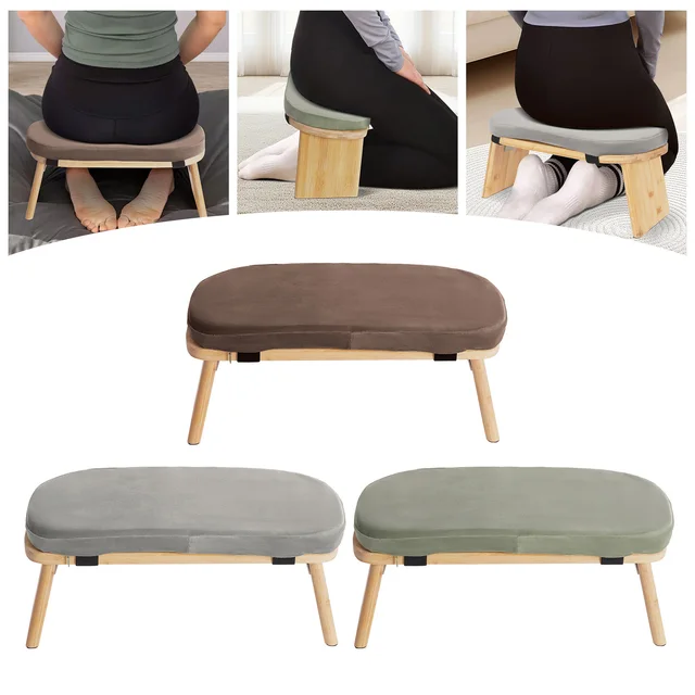 Bymaocar Meditation Bench, Foldable& Ergonomic Meditation Stool, Foldable Kneeling Meditation Bench  Coffee/Gray/Green Color