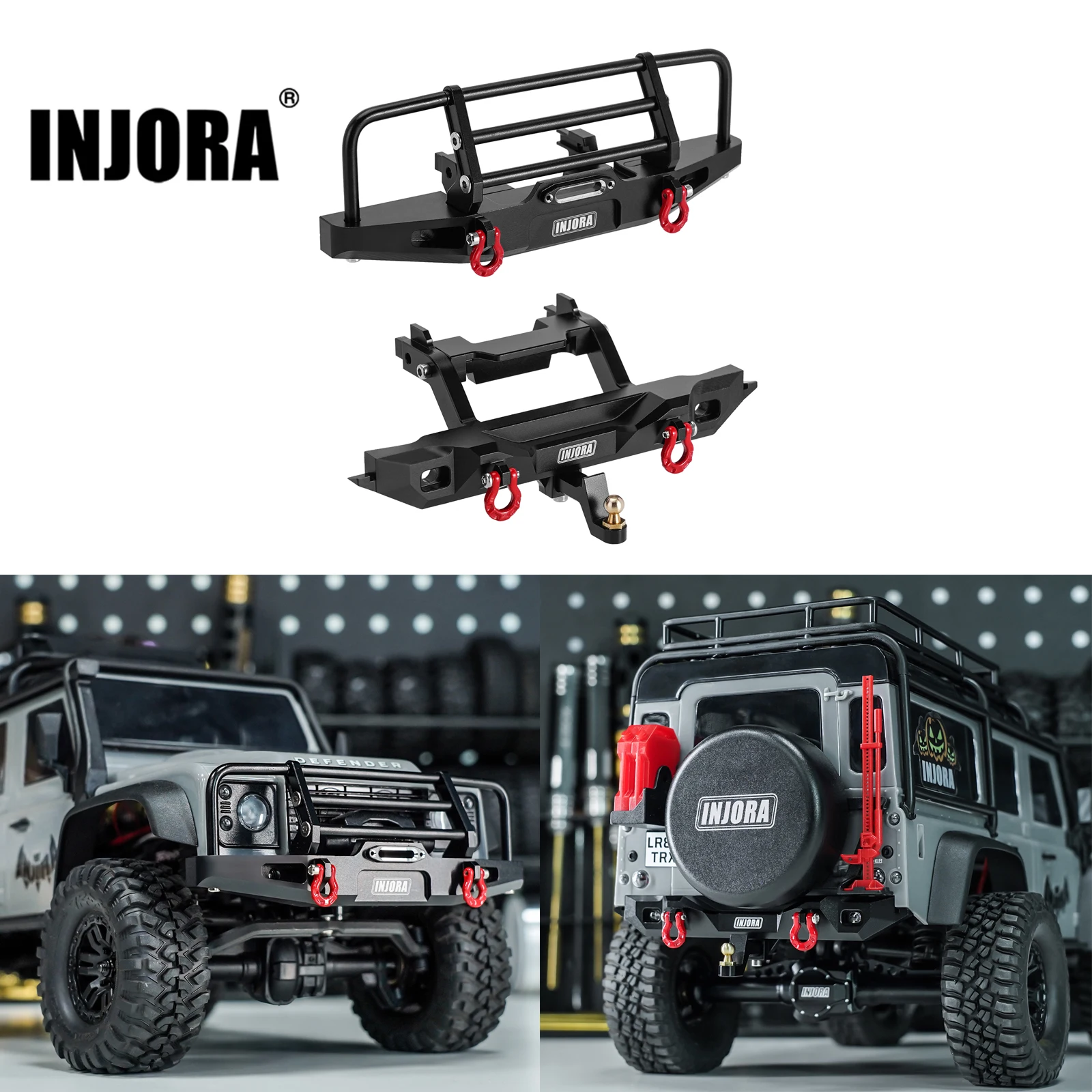 Soportes De Parachoques Aluminio Para RC Crawler Axial SCX10 Pro - Negro, CNC, Kit Delantero Y Trasero