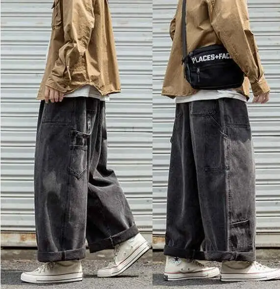 Men Jeans Streetwear Multi-pocket Jeans Cargo Pants Loose Wide Leg Pants Casual Denim Pants Men Clothing