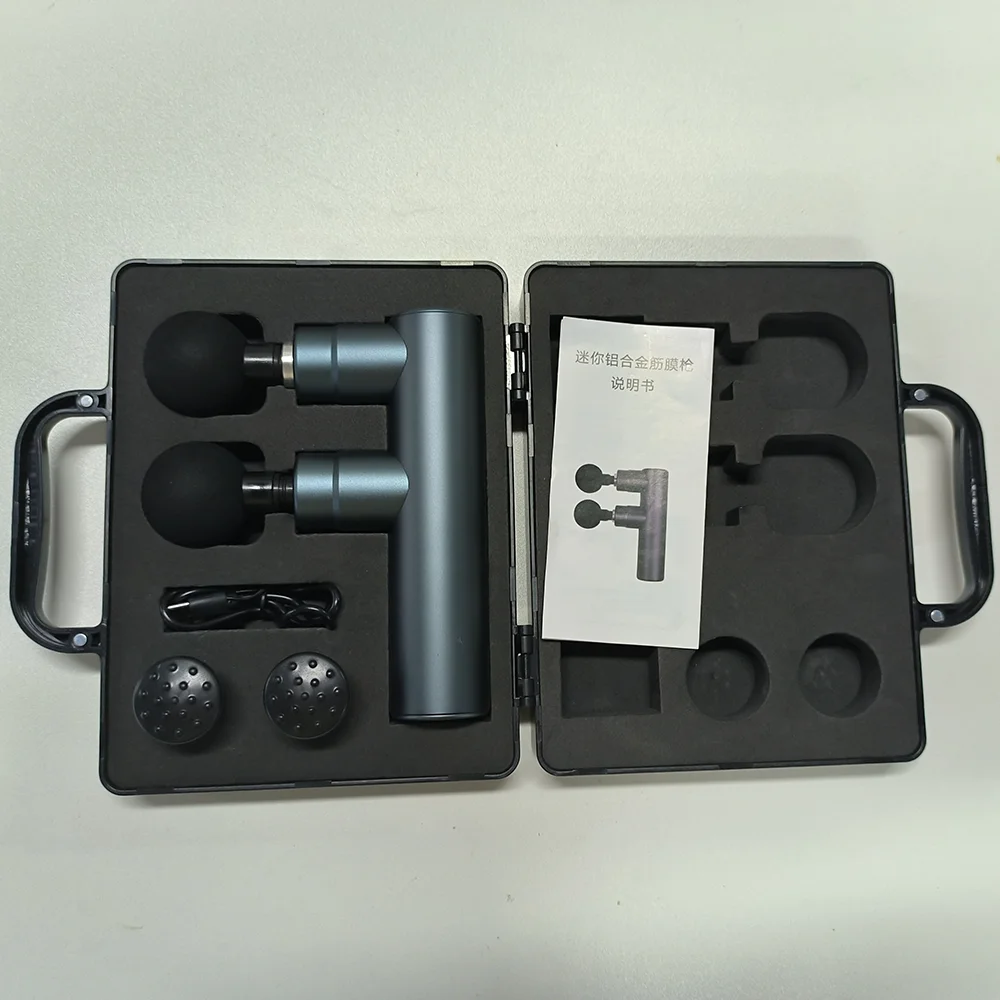 Електричний масажний пістолет для м’язів, зарядка через USB, високочастотна подвійна головка для розслаблення тіла, портативний масажний пістолет із сумкою для спортивного подарунка