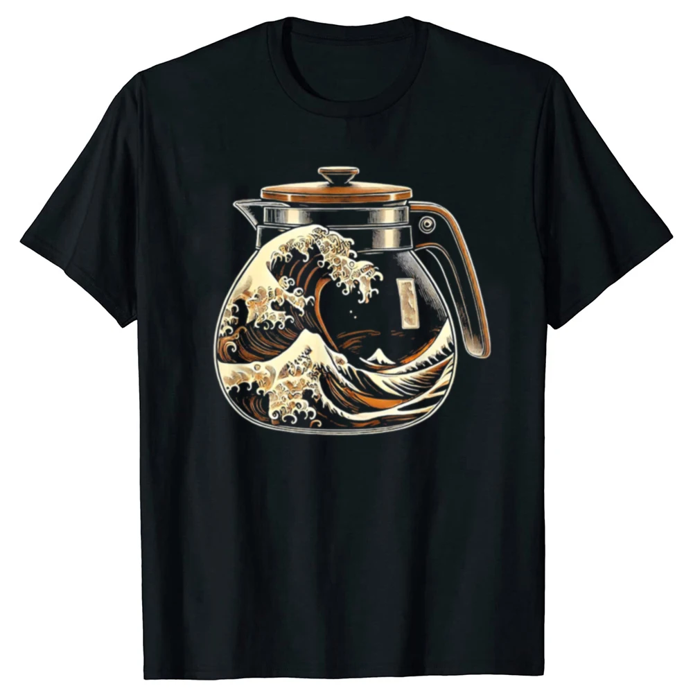 Die große Welle von Kaffee Lustiger Kaffee Japanisch Ich liebe Kaffee T-Shirts Männer Casual T-Shirt 100 % Baumwolle Lose Übergroßes T-Shirt
