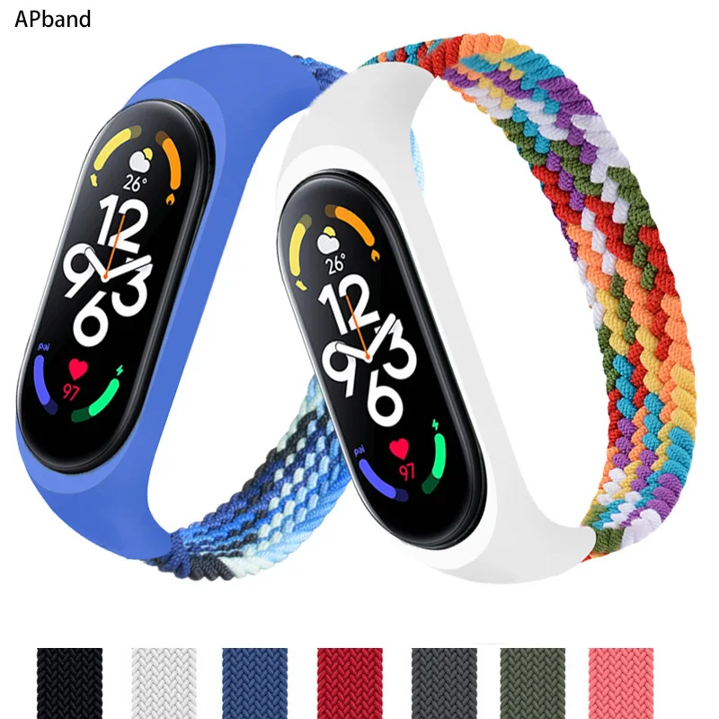 Strap for Mi band 7 6 5 Nylon Braided Solo Loop pulseira bracelet Miband4 Miband5 Miband6 Wristband xiaomi Mi band 4 3 5 6 7 strap for xiaomi mi band 6 5 4 3 silicone armor wristband sports bracelet on miband5 6 4 3 global version nfc smartwatch straps