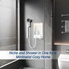 Shower Niche with Round Hand Shower, Sliding Bar and LED Light in Matte White/Vertical 6
