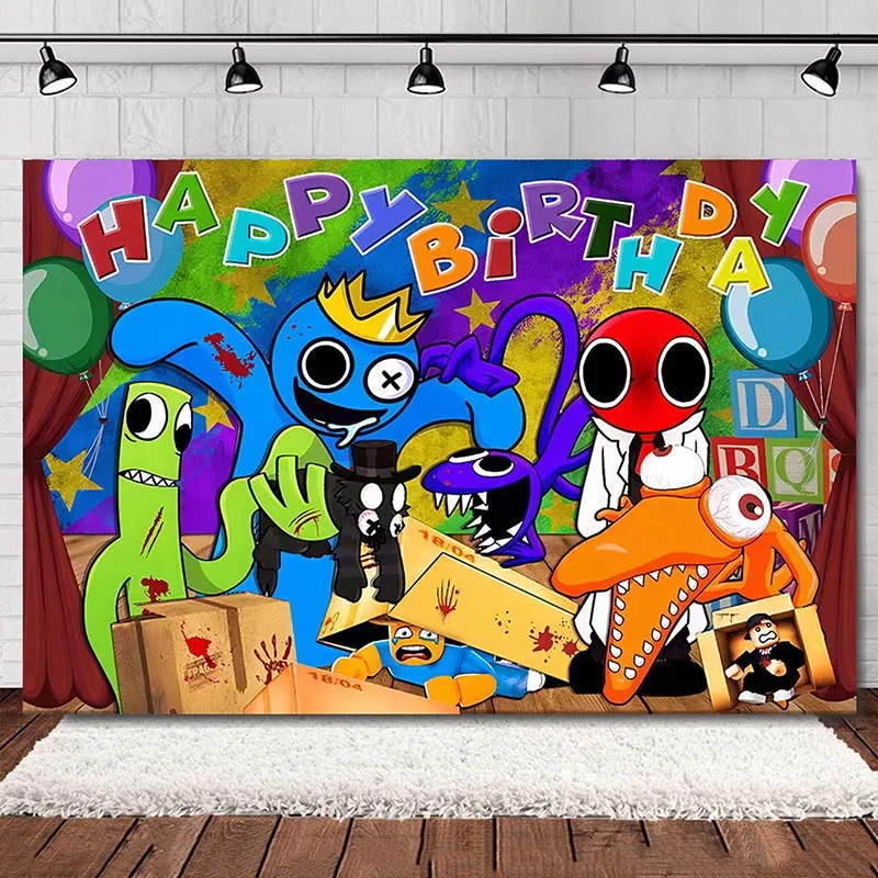 Birthday Party Supplies Rainbow Friends Cartoon Latex Foil Balloon Set Disposable Tableware Banner for Kids Party