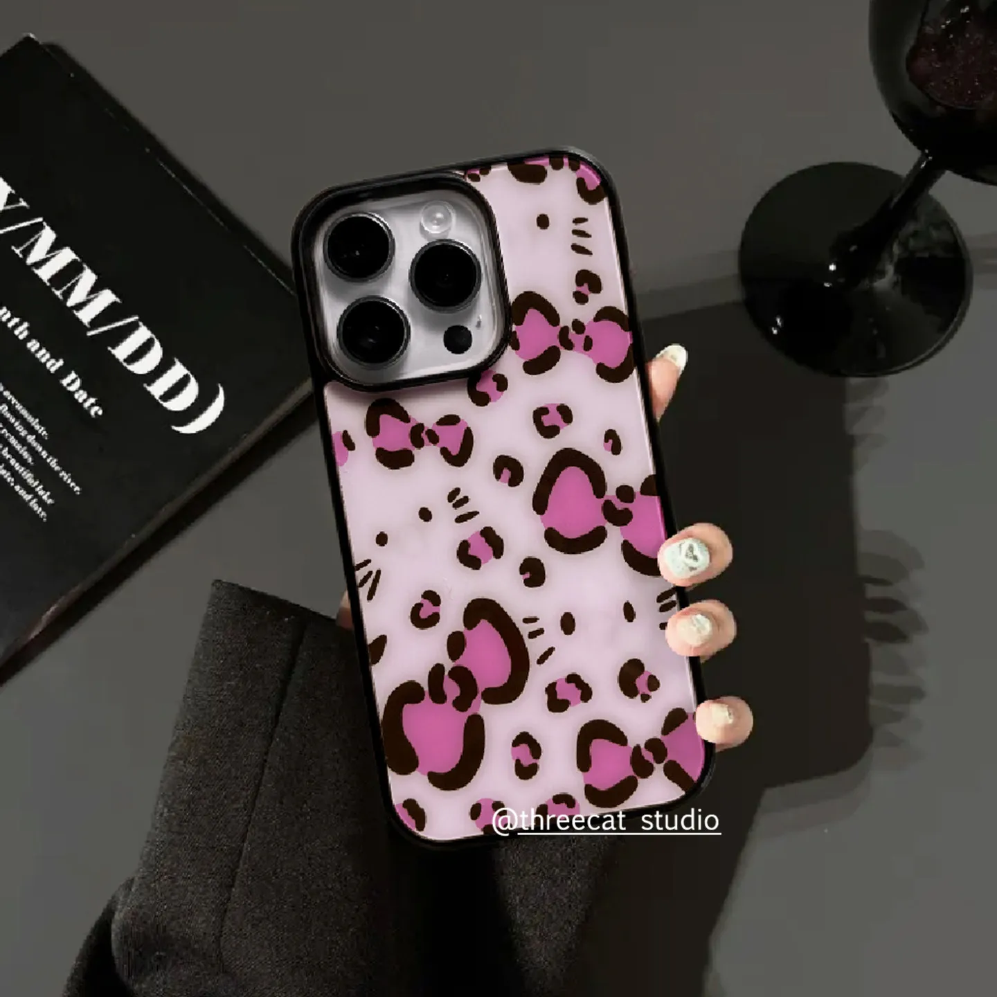 Pink Leopard Print Bow Cat Face Phone Case - Shockproof Silicone Back Cover