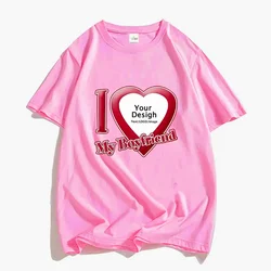Customizable I Love My Partner T - Shirt with Personalized Photo Design - Unisex Short Sleeve Tee - S (Diy004 - pink)