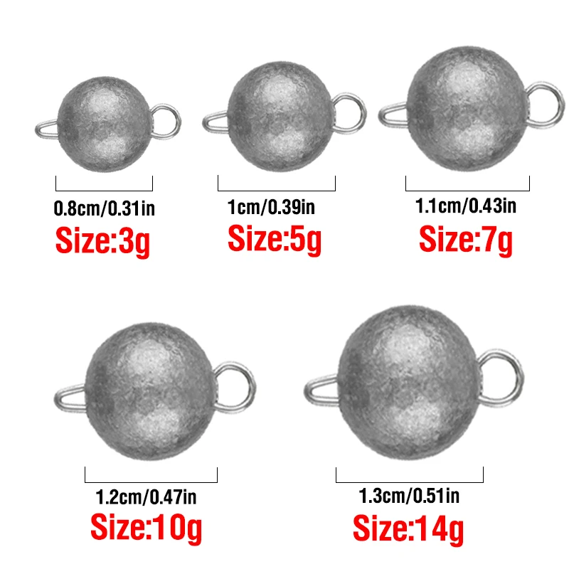 50-Pack Fishing Lead Head Sinker Weights for Soft Lure Accessories (3g-14g)