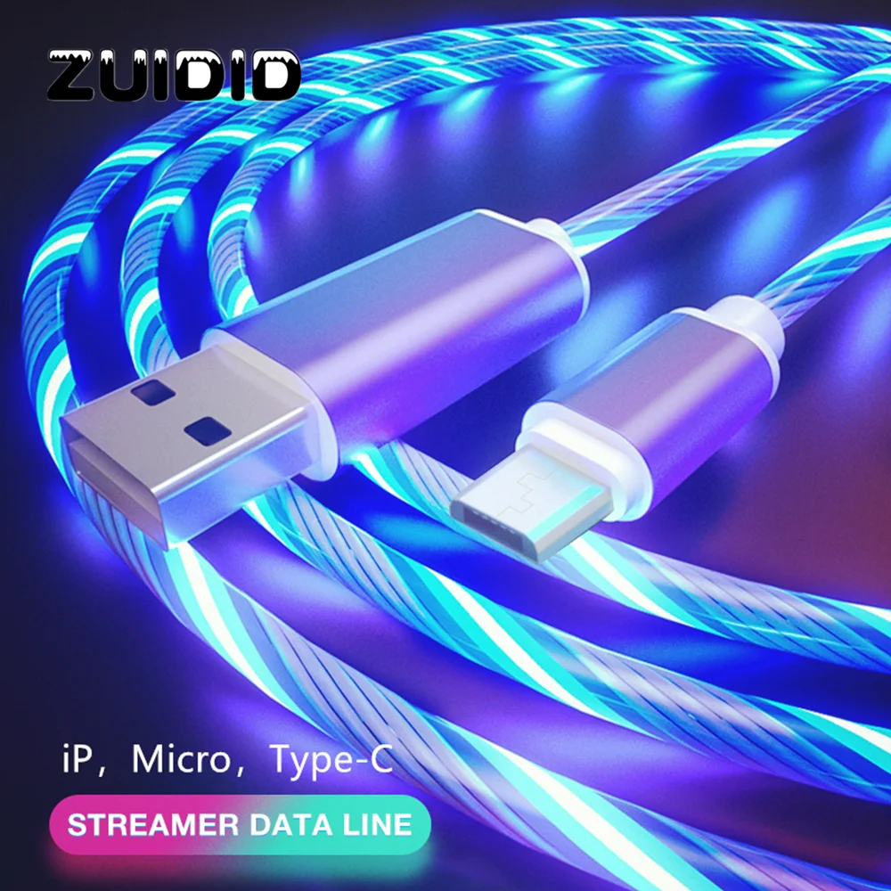 2022 Glowing Cable Mobile Phone Charging Cables LED light Micro USB Type C Charger For Samsung Xiaomi 8 iPhone  Charge Wire Cord android charger