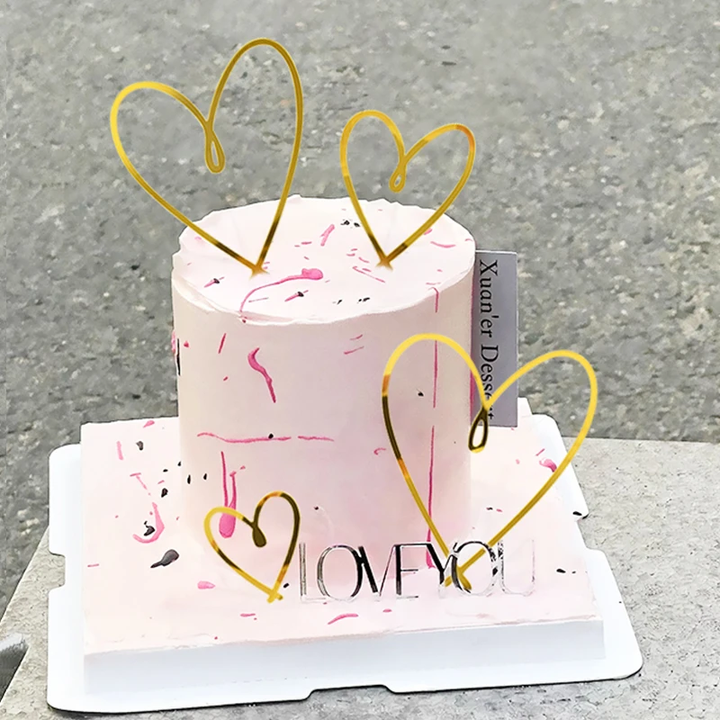

4/1pcs 7 Hearts Wedding Cake Topper Gold Silver Love Heart Cake Decoration Happy Birthday Valentine's Day Baking Dessert Decor