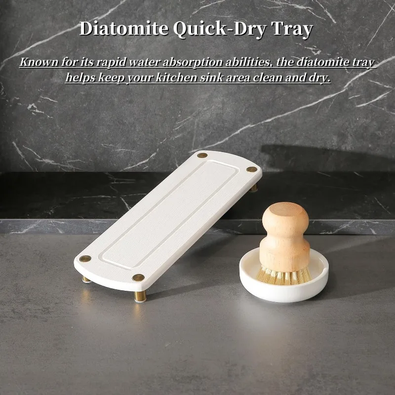Gold Soap Dispenser Set Comes with Stainless Steel Pumps Instant Dry Tray and Dish Scrub Brush Suitable for Kitchen Decor 4