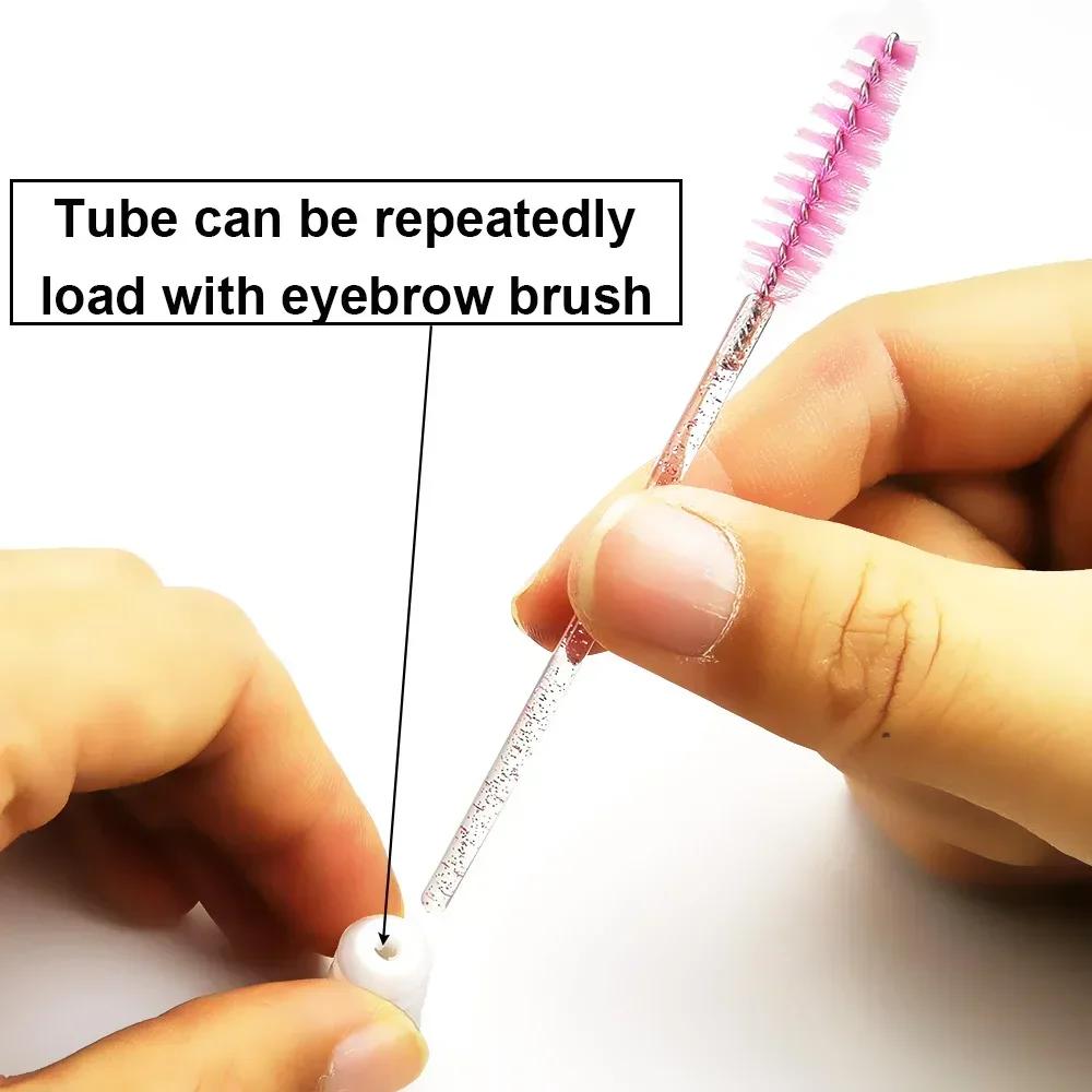 40pcs Customized Eyelash Brush Tube LOGO Reusable Diamond Eyelash Wands Eyebrow Brush Replaceable Dust-proof Sparkling Bottom 4