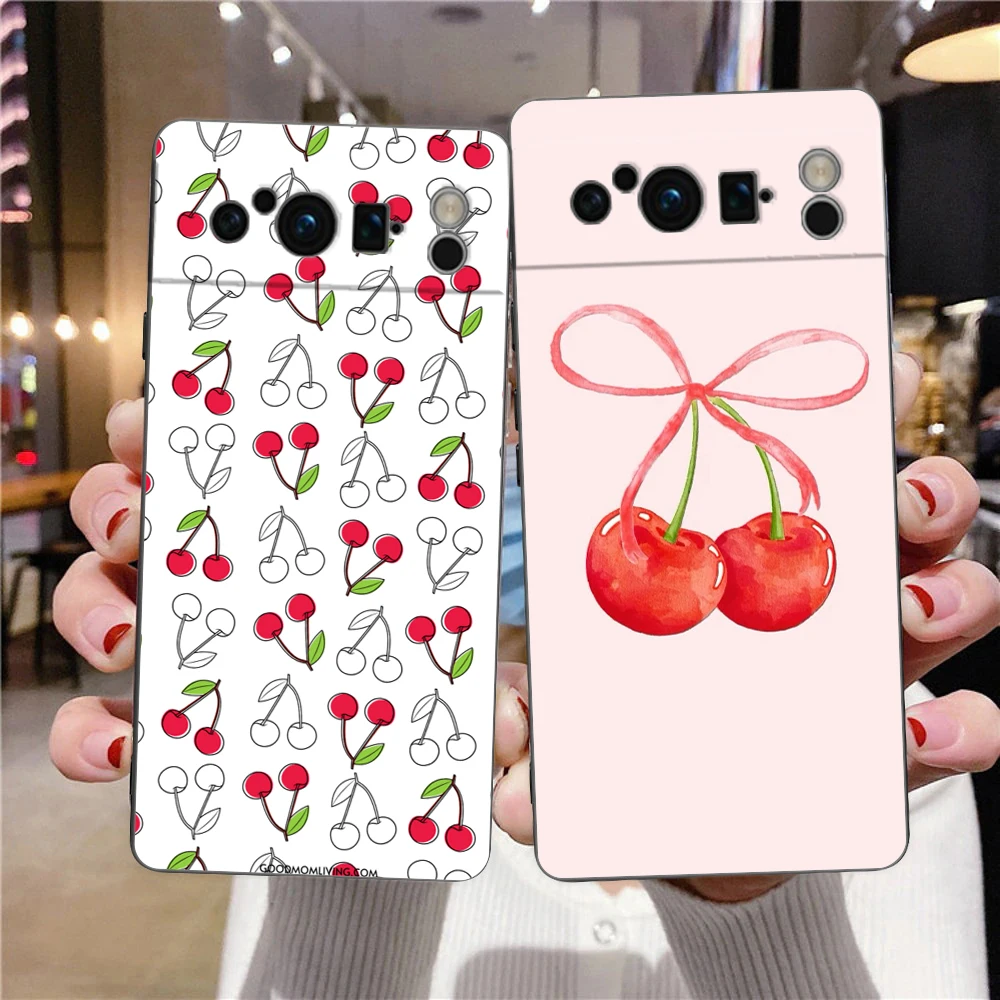 Charming Cherry Bow Soft Shockproof Black Phone Cover
