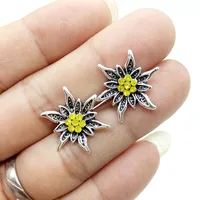 Vintage Colored Rhinestone Stud Earrings Personalized Fashion Engraving Edelweiss Wommen Girl Eardrop Party Jewelry Wholesale 1