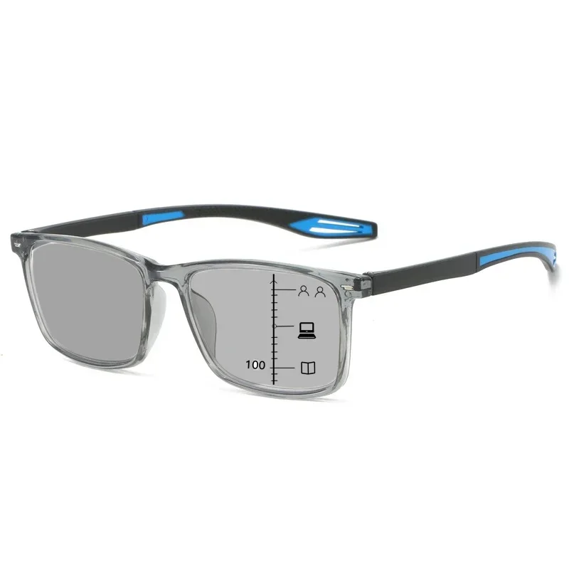 Progressive Photochromic Multifocal Reading Glasses 3 in 1 Outdoor Bifocal Sunglasses TR90 Sports Anti Blue Near Far Eyeglasses 5