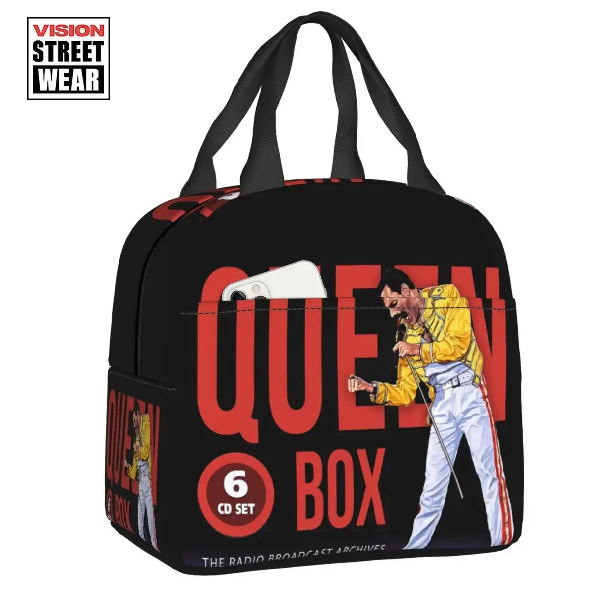 

Custom Rock Band Queen Freddie Mercury Lunch Bag Men Women Warm Cooler Insulated Lunch Boxes For Kids School