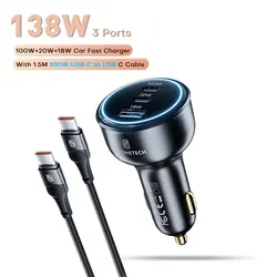 ASOMETECH 138W High - Speed GaN Car Charger with USB Type - C and Quick Charge Technology - 138W With 100W Cable