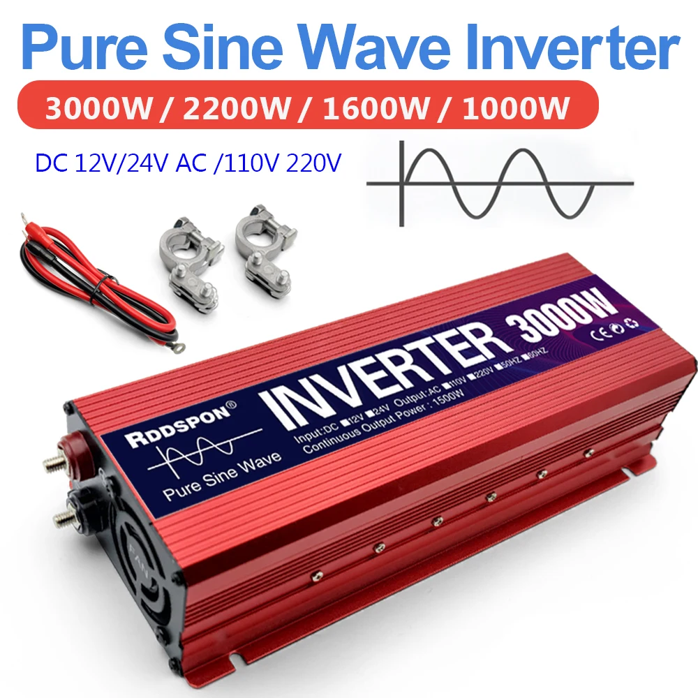 

Pure Sine Wave Inverter DC 12V/24V To AC 110V/220V 1000W 1600W 2200W 3000W Portable Power Home Car Bank Converter Solar Inverter