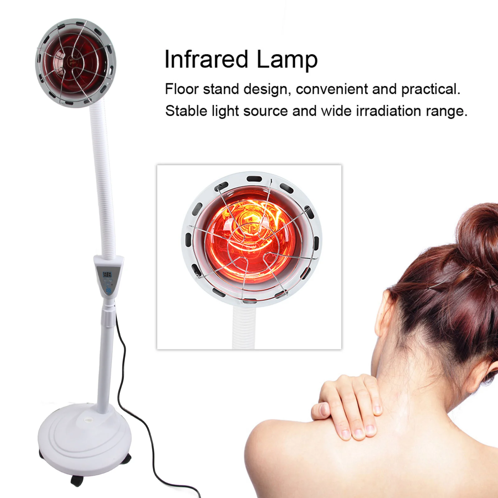 275W Floor Stand Infrared Light Heating Therapy Lamp Pain Relief Adjustable Skin Care Lamp Infrared Heating Light