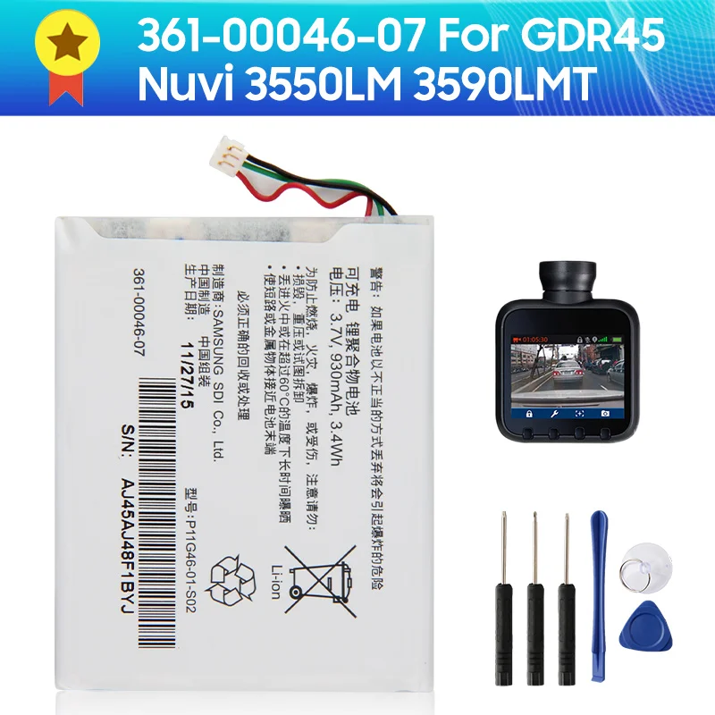 

Новый аккумулятор 361-00046-07 361-00046-00 для Garmin GDR45 Nuvi 3550LM 3590LMT горячая Распродажа сменный аккумулятор + инструменты 930 мАч