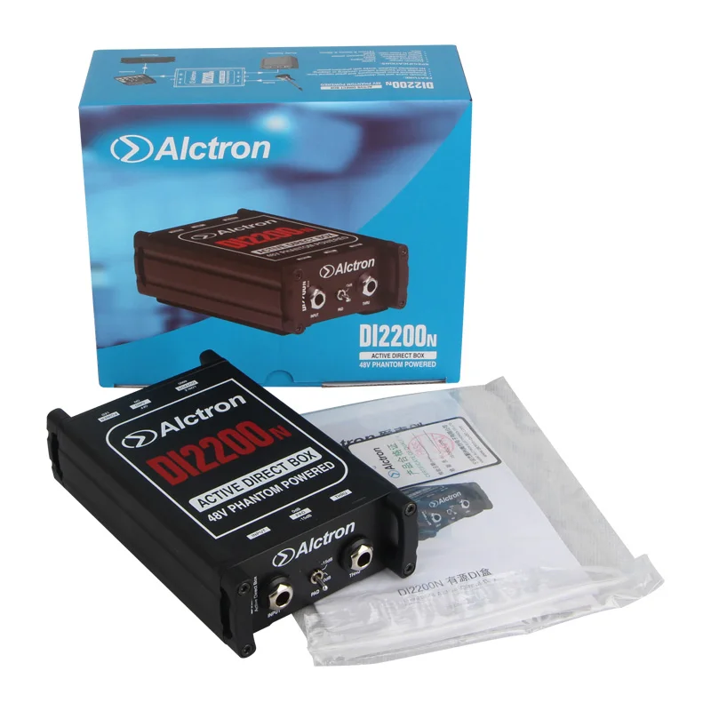Alctron 고성능 액티브 DI 박스, 고무 프로텍터 포함, 무대 퍼포먼스 다이렉트 박스, 임피던스 변환, DI2200N