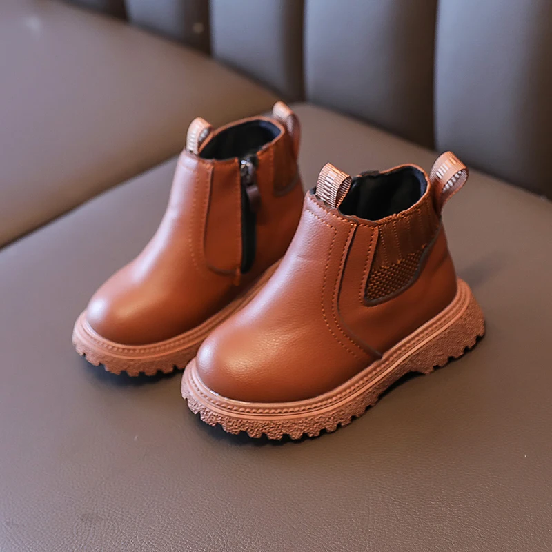 미끄럼 방지 영국 스타일 짧은 부츠, 어린이 측면 지퍼 디자인, 싱글 가죽 부츠..