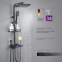 Luxury Black Gold Digital Shower Set Thermostatic Shower System Rainfall Spa Shower Head Brass Bathtub Faucet Digital Shower Set 1