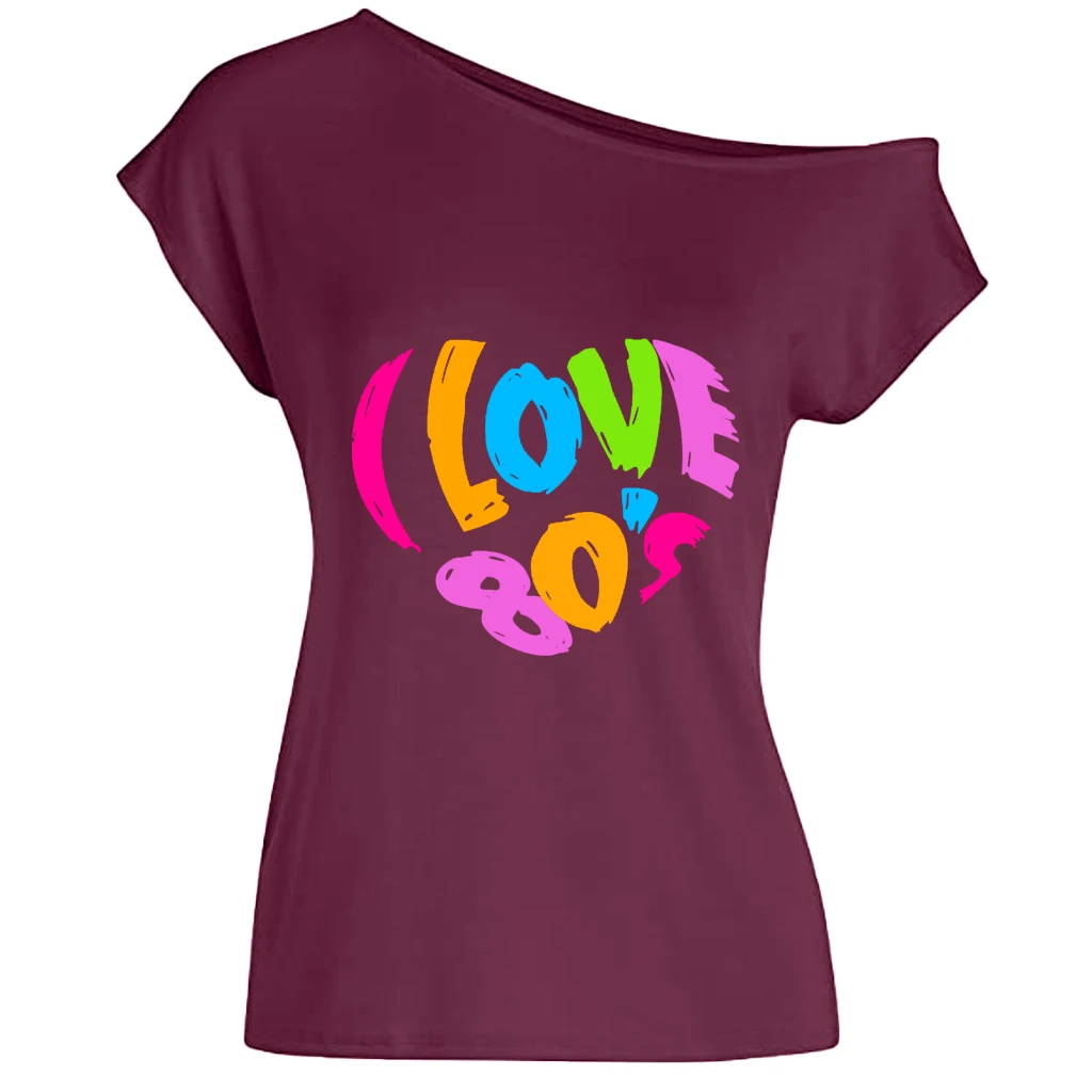 XUANSHOW 2024 Sommer Ich Liebe 80er Jahre Herz Emotionales Element T-shirt Sexy Off Schulter Tops Kurzarm Buchstaben Gedruckt T-shirt – Detail 24