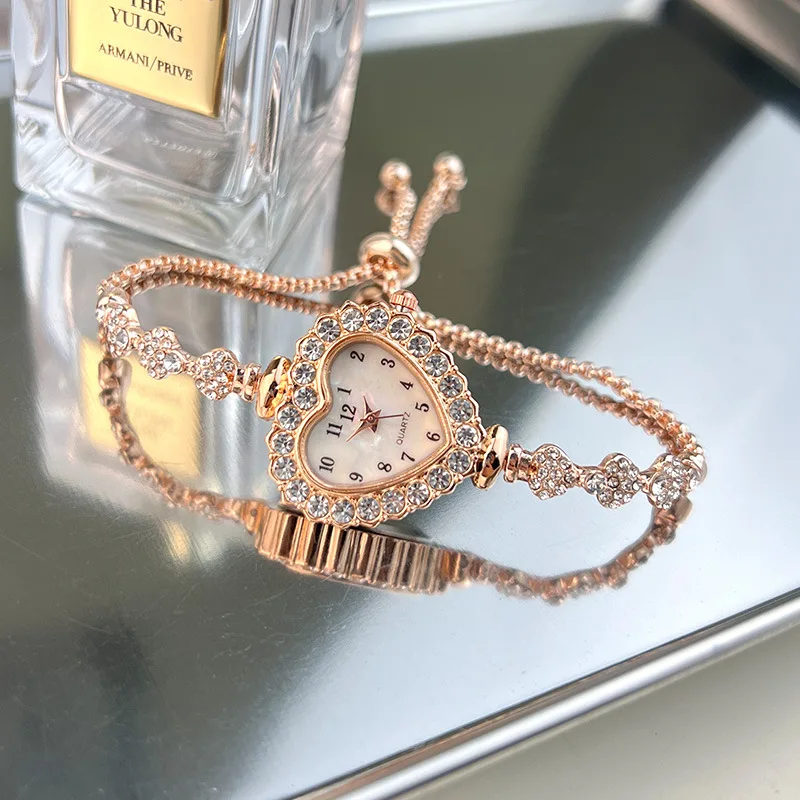 Women Watches New Fashionable Love Type Fine Band Diamond Set Quartz Gold Silver Free Adjustable Bracelet Watch Reloj