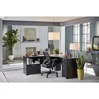 L-Shaped Corner Desk with 4 Drawers and Cord Management Espresso Finish & Alloy Steel Base 1