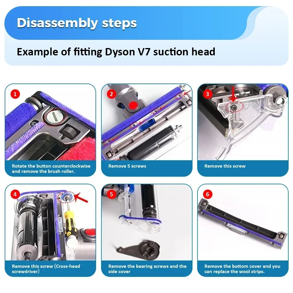 Weiche Plüschstreifen für Dyson V6 V7 V8 V10 V11 V15 Staubsaugerzubehör Bodenbürste Weiche Streifen Reiniger Kopfstreifen Filzstreifen Teil – Detail 3