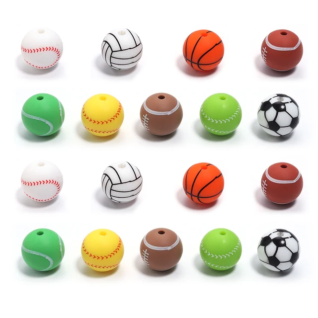 5pcs Silicone Water Transfer Basketball Volleyball Tennis Ball Football Color Beads For DIY Jewelry Making Bracelet Necklace 4