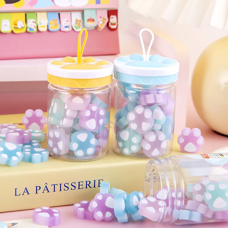 18Pcs/Barrel Kawaii Cat Claw Night Glow Eraser Set Cute Cartoon Noctilucent Crystal Pencil Rubber Erasers Kids School Stationery pencil eraser