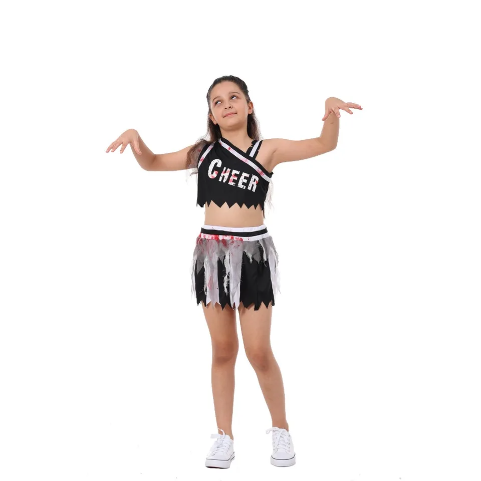 Costume Cheerleader Bambina Con Pompon, Calze E Fiocco – Vestito Carnevale Per Eventi Sportivi, Scuola E Cosplay