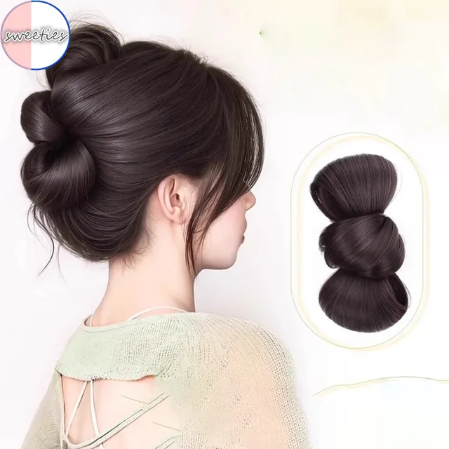 Sweet Bow Bun Head Synthetic Wig Elegant Natural Flower Bud Head Ladies Wig Fashionable Hair Accessories 2