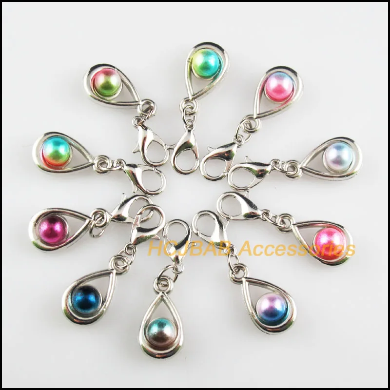 

Fashion New 20Pcs Dull Silver Plated Teardrop Retro Mixed Ball Acrylic 9.5x17.5mm With Lobster Claw Clasps Charms