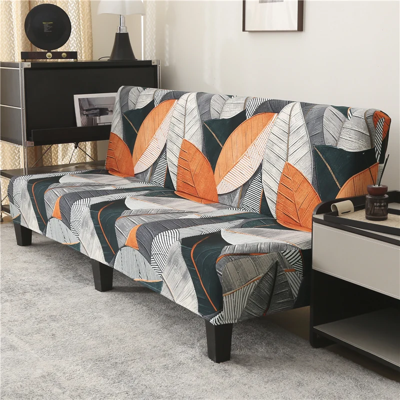 Black Geometric Print Spandex Stretch Sofa Bed Slipcover